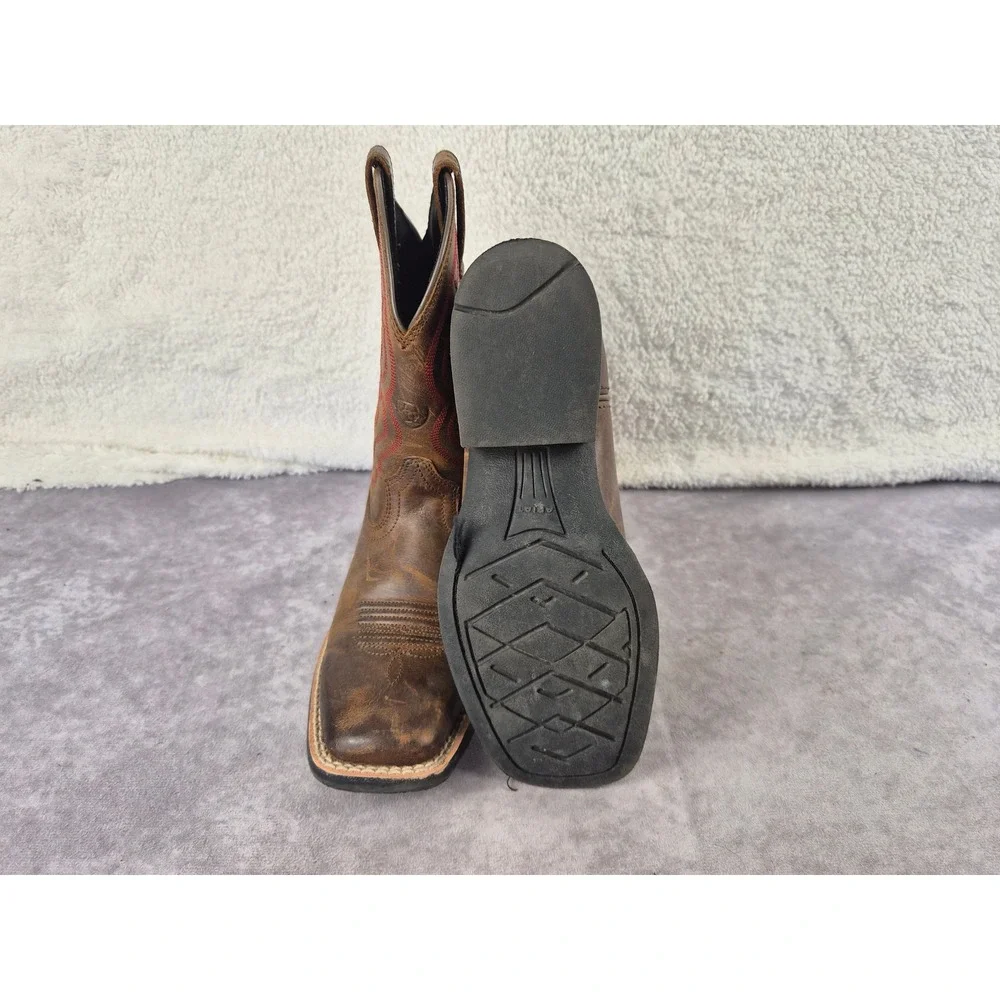 Ariat Kids Brown Leather Western Cowboy Boots Red Stitching 10004853 Size 1